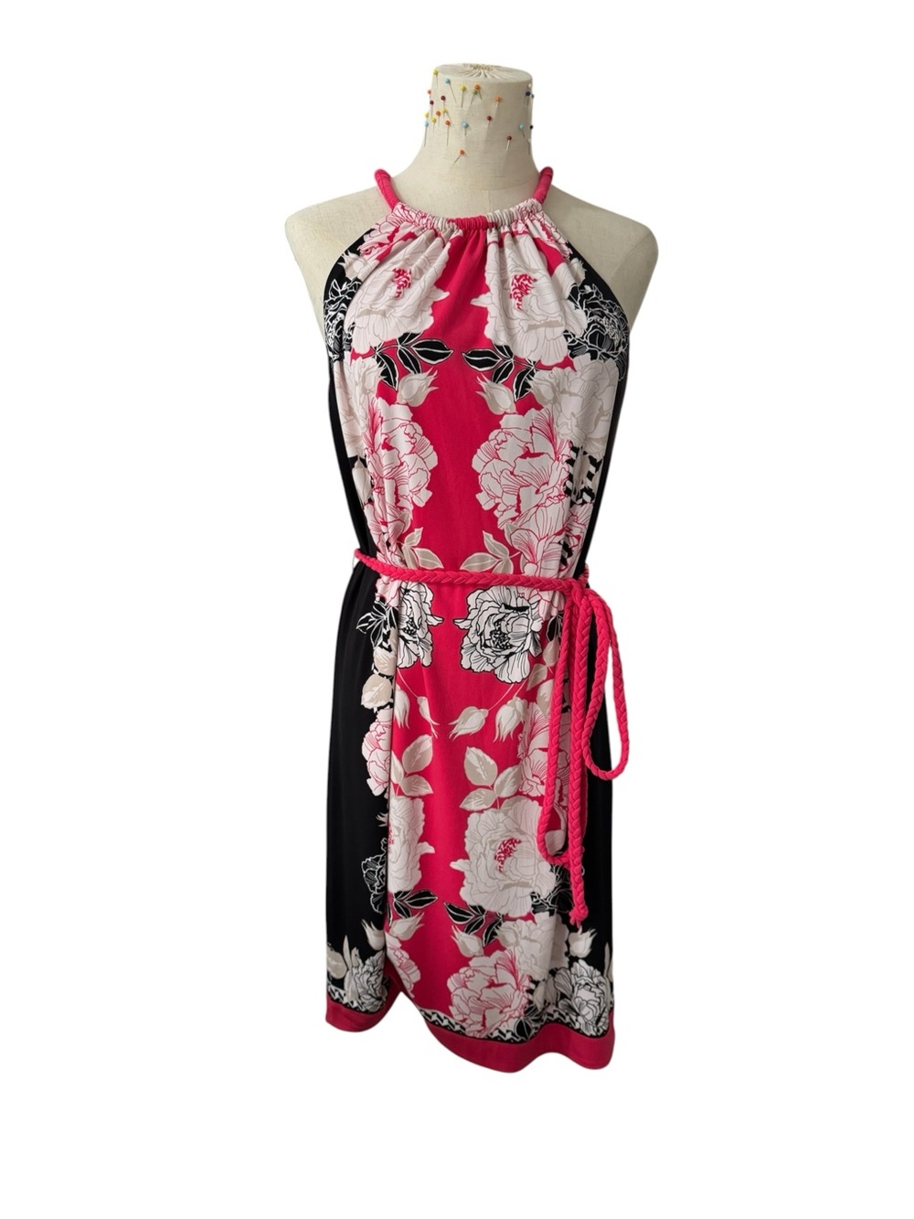 White House Black Market | NWT Pink & Black Floral Print Dress, Size M